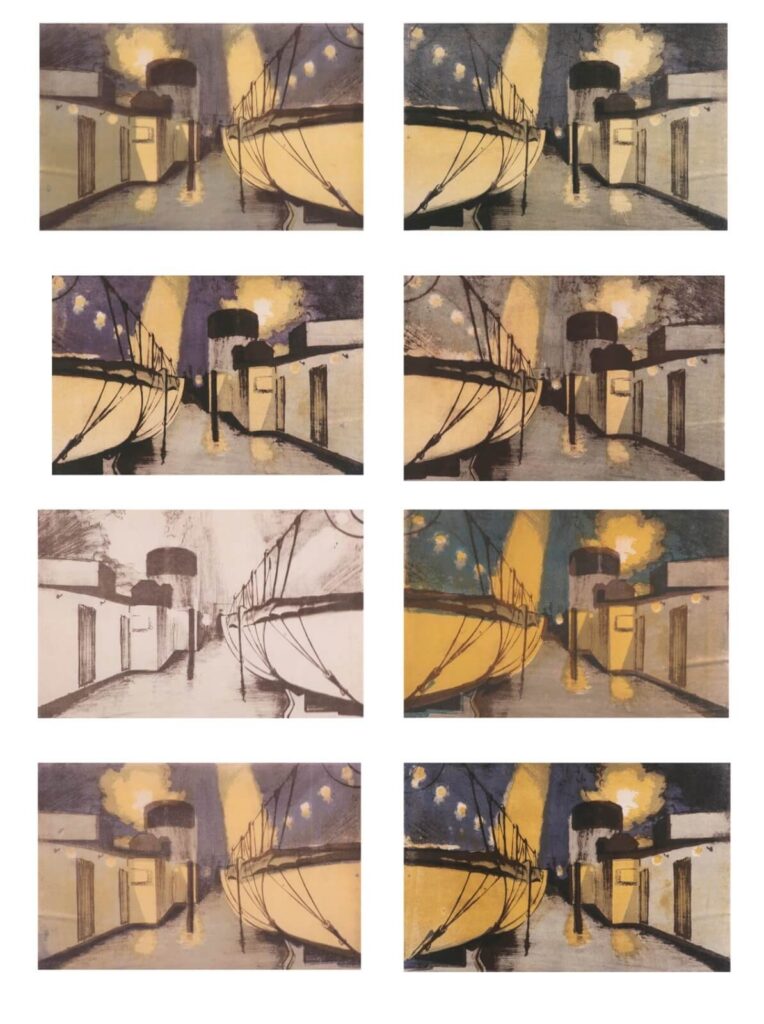 Hubert Arthur Finney - Life boats and deck at night