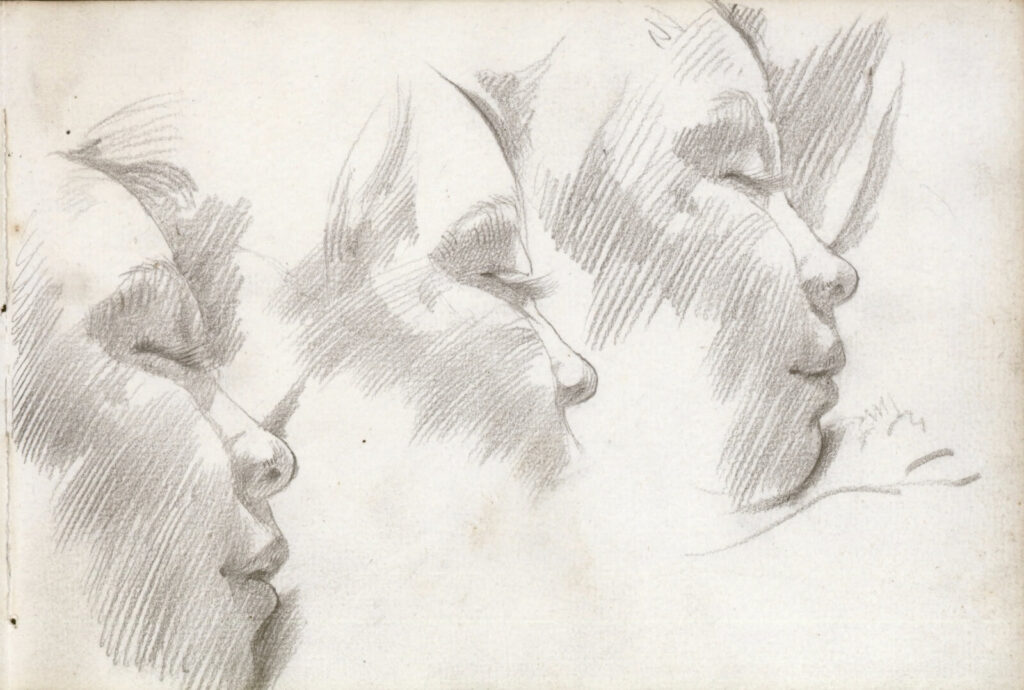 Hubert Arthur Finney - Page from a sketch book: profile studies of girl sleeping