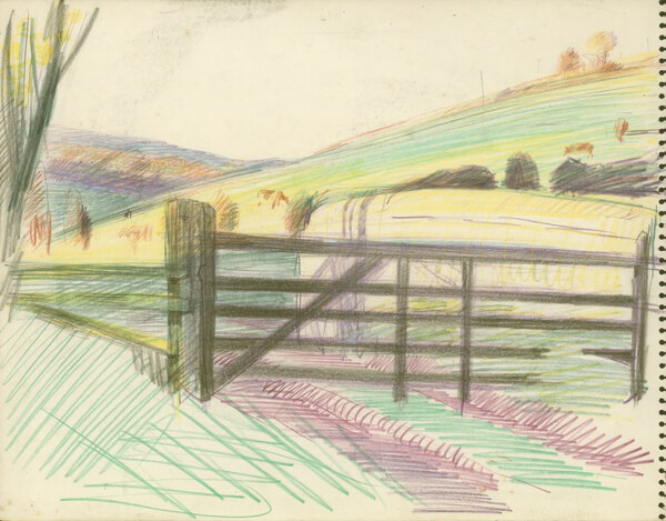 Hubert Arthur Finney - Path in the countryside with a five bar gate