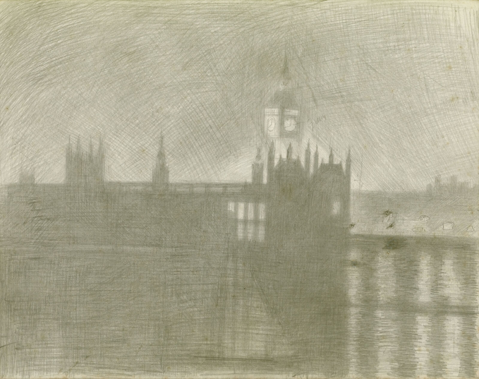 Hubert Arthur Finney - Study for Houses of Parliament from St Thomas Hospital at Night