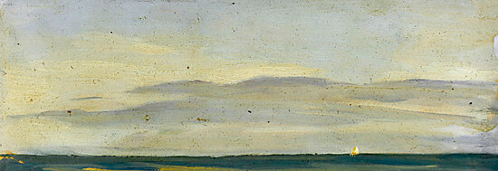 John Moody - Panoramic Seascape with white Sailing Boat