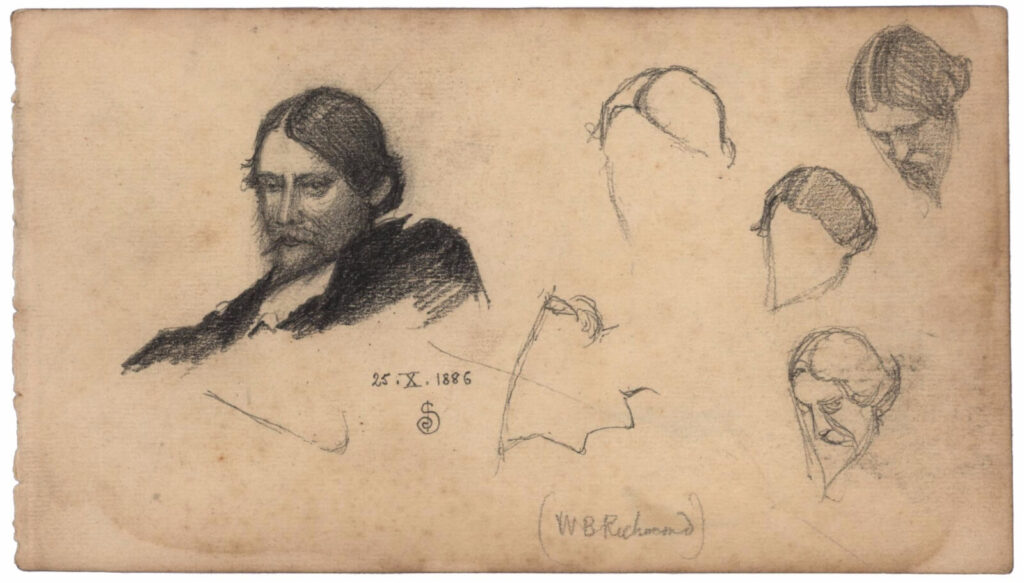 Joseph Southall - Sheet of portrait studies of Sir William Blake Richmond