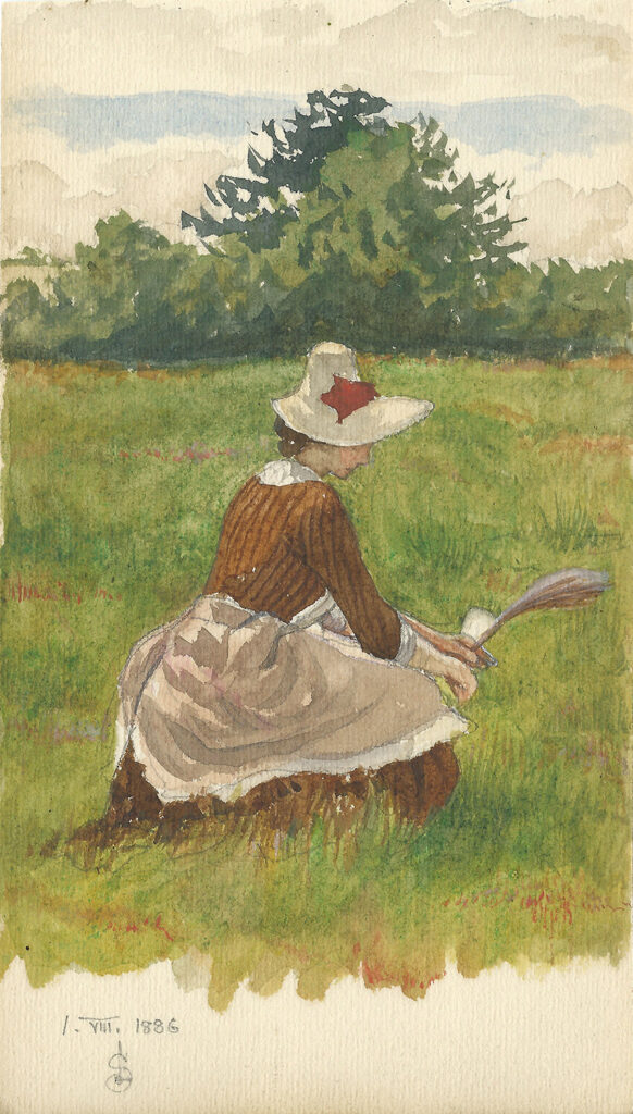 Joseph Southall - Woman gathering beach grass 1.VIII.1886
