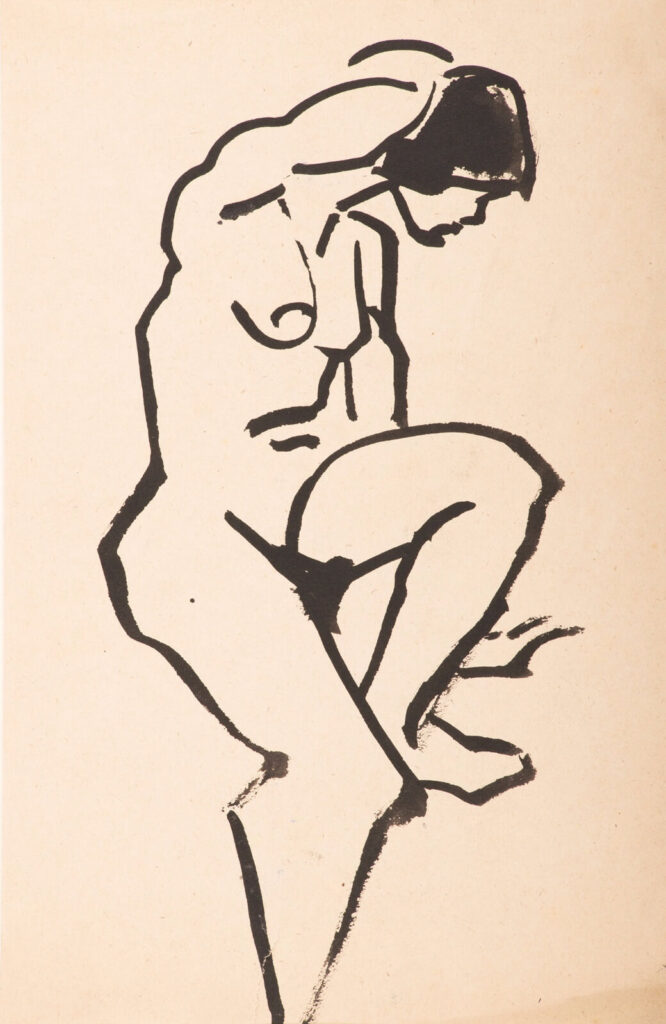 Karl Hagedorn - Nude seated with left leg raised; right arm over her bowed head