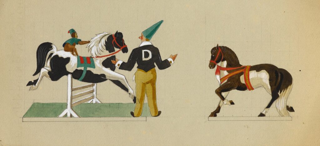 Mary Adshead - Clown training a circus monkey and two horses