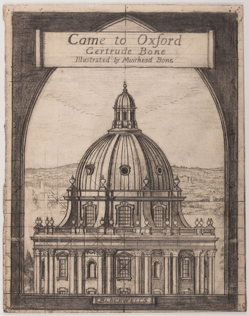 Muirhead Bone - Design for book cover 'Came to Oxford' by Gertrude Bone