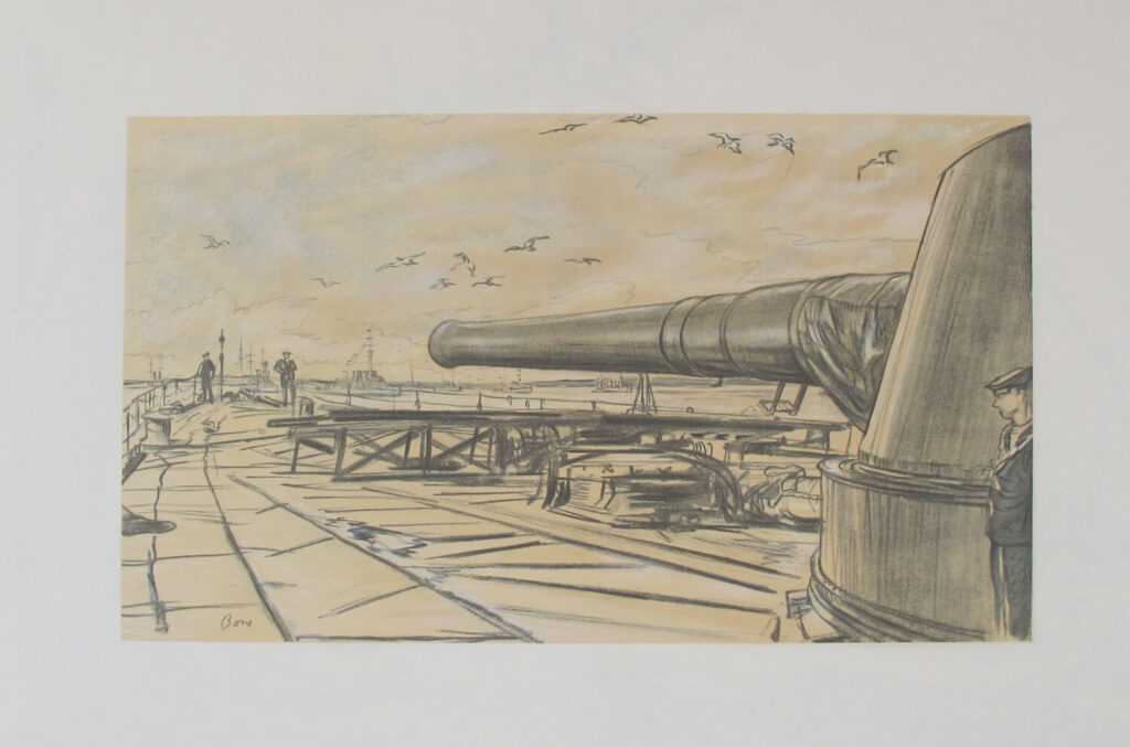 Muirhead Bone - On Board a Battleship : A Gun Turret on HMS Repulse