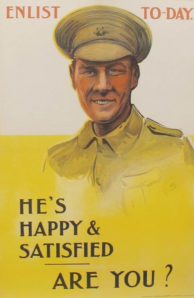 Odin Rosenvinge - He s Happy & Satisfied Are You? Enlist To-Day original Parliamentary Recruiting Committee poster No 96