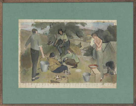 Percy Horton - Colour composition with men and women camping