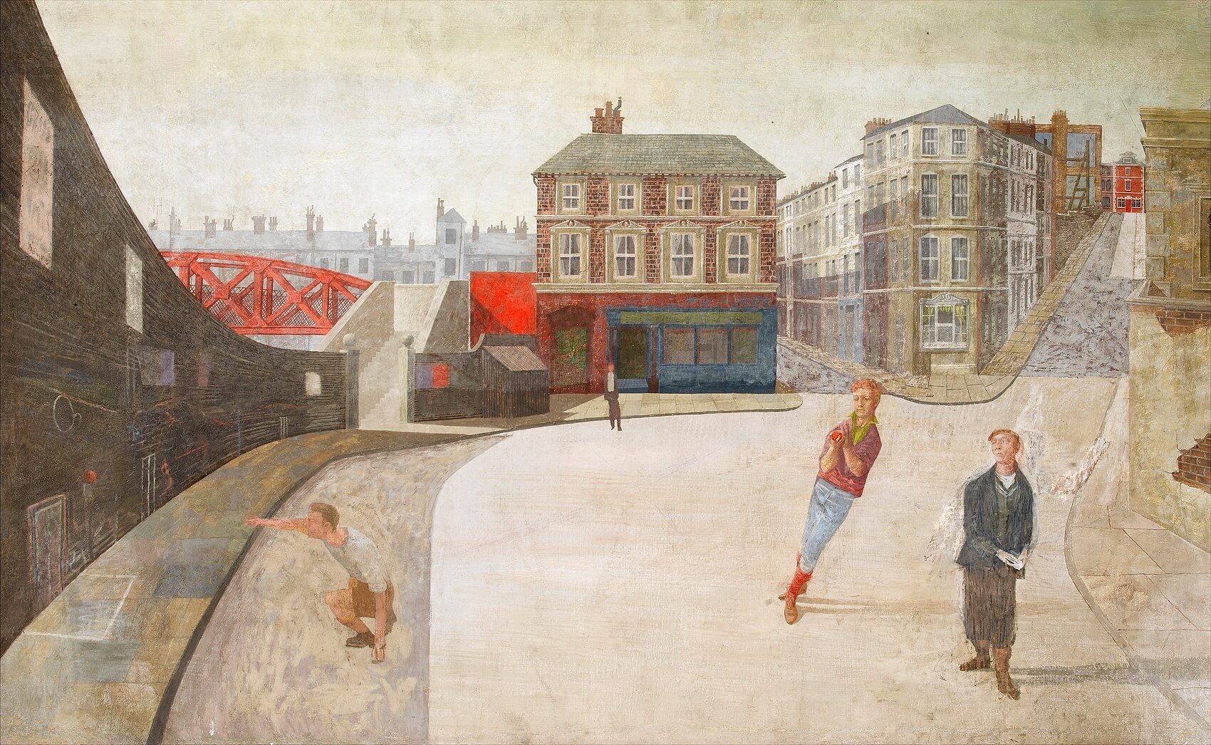 Reginald Brill - Boys playing cricket in an urban setting