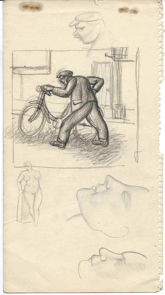 Stanley Lewis - Man pushing a bicycle