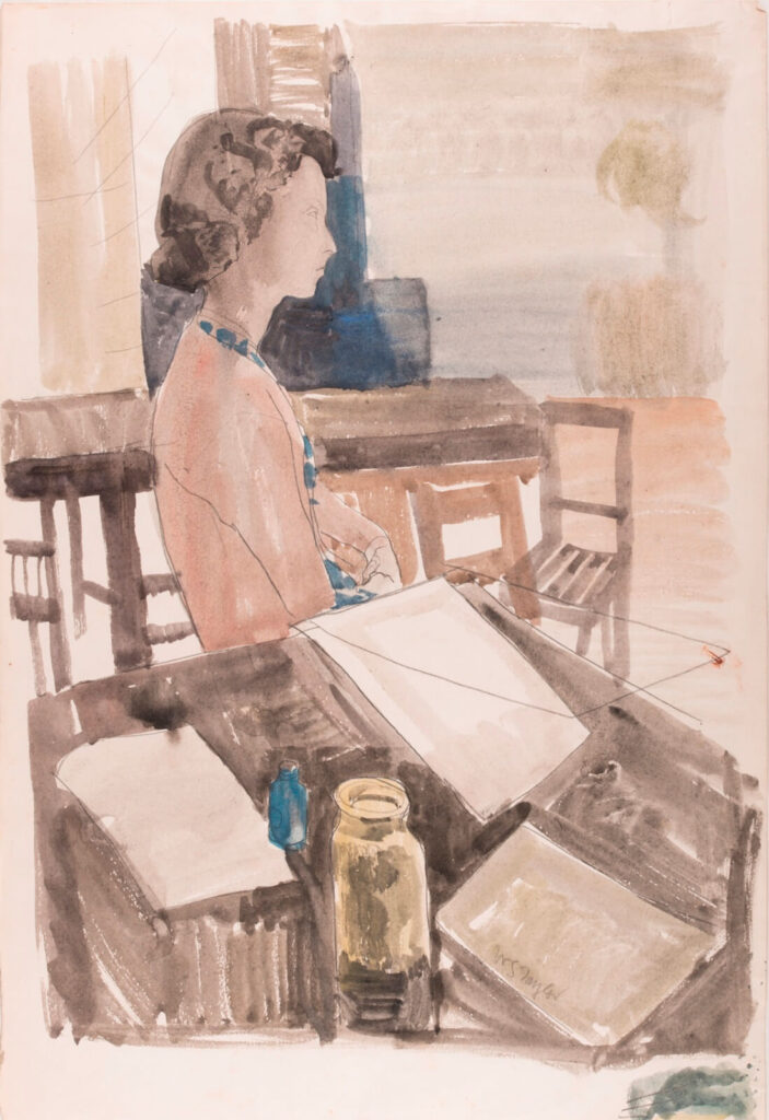 William S Taylor - Audrey in profile by the artist's table