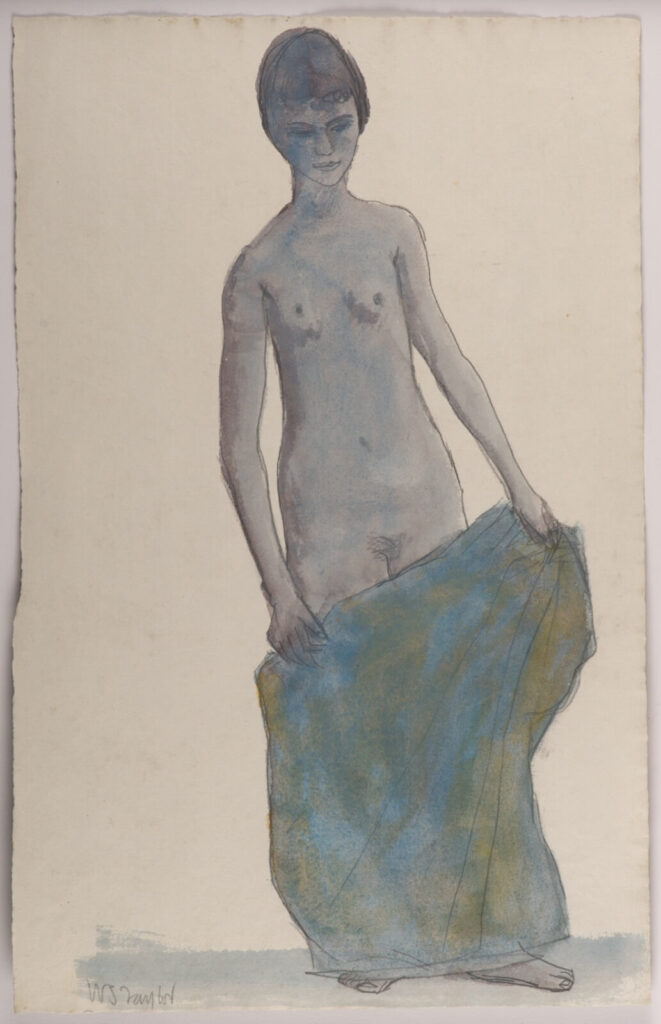 William S Taylor - Full length nude with blue drape