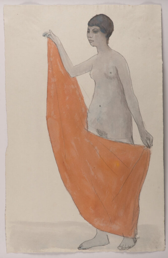 William S Taylor - Full length nude with orange drape