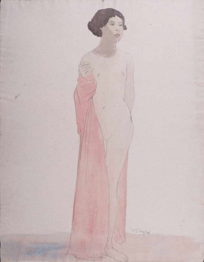 William S Taylor - Full length nude with red drape