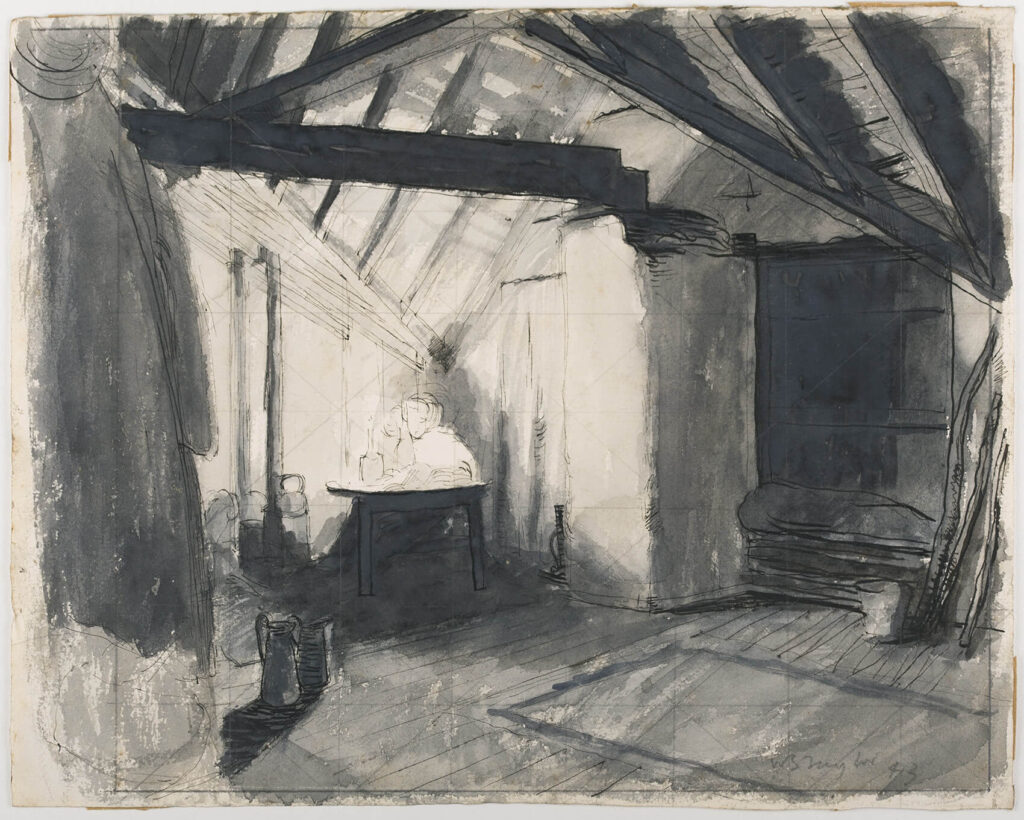 William S Taylor - Interior scene with woman reading by candlelight