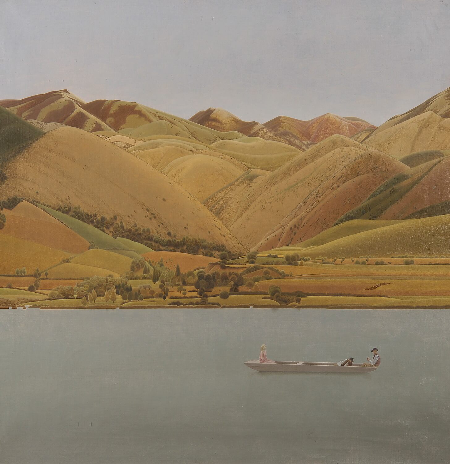 Winifred Knights - Edge of Abruzzi; Boat with three people on a lake