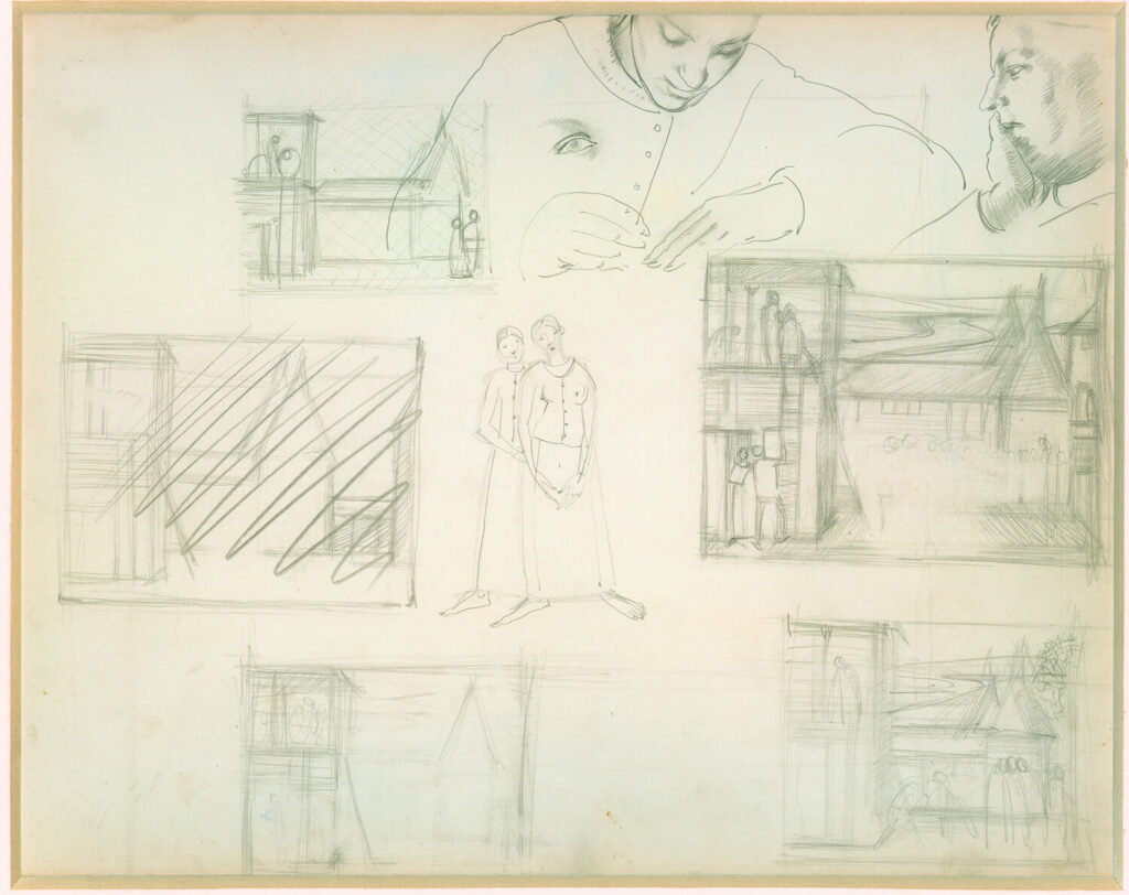 Winifred Knights - Sheet of studies for design of wall decoration