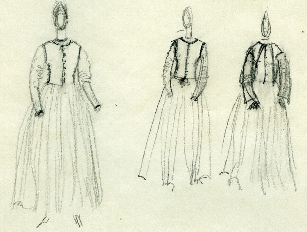 Winifred Knights - The Artist in a dress of her own design: three sketches