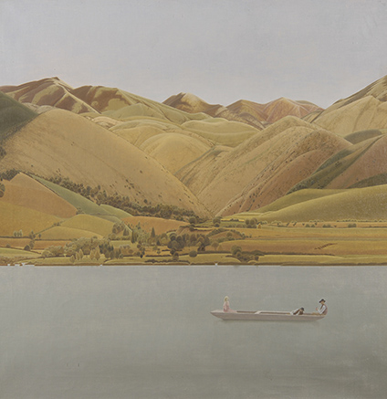 Winifred Knights (1899-1947), Edge of Abruzzi: Boat with three people on a lake