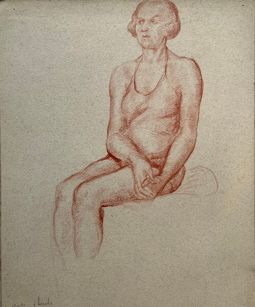 The quarter seated nude in bathing costume