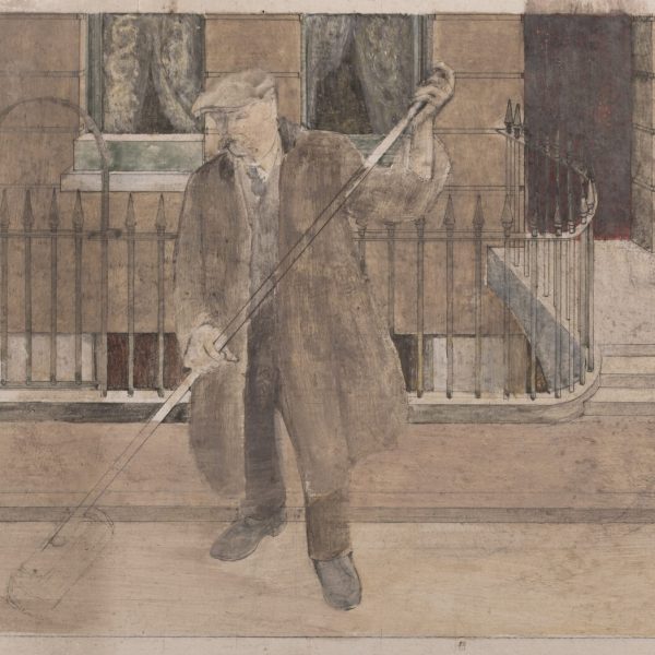 Barnett Freedman - Man sweeping outside terraced house