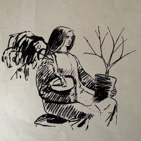 Dunbar seated woman with pot plants 1