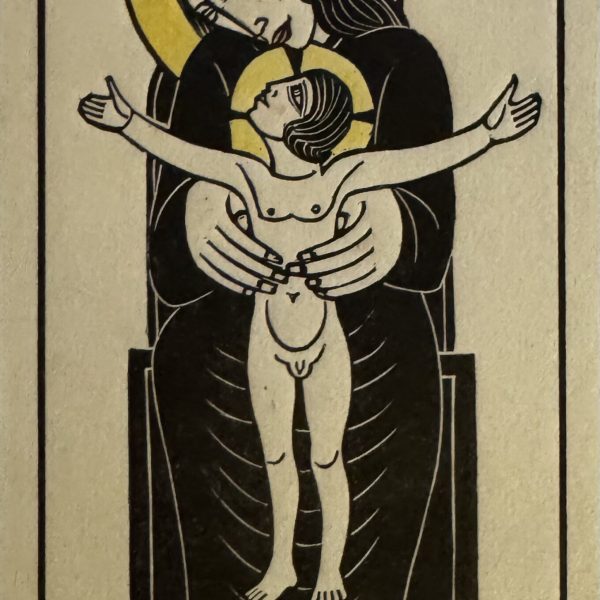 Madonna and Child (Physick 216) hand-coloured wood engraving