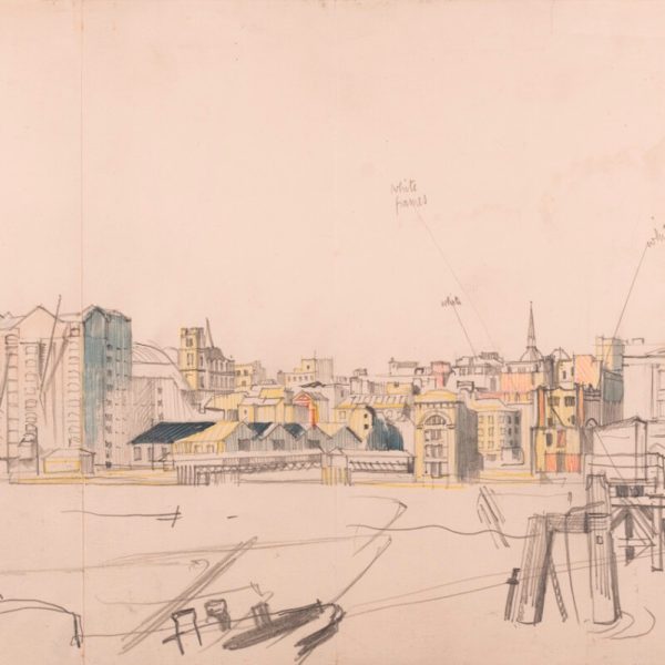 Muirhead Bone - Thames between Southwark Bridge and Cannon Street railway bridge